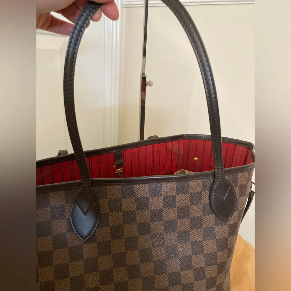 LOUIS VUITTON DAMIER EBENE NEVERFULL MM SHOULDER BAG WITH DUST BAG
